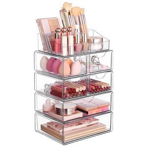 5 Tier Clear Makeup Organizer With Drawer, Cosmetic Storage For Dresser🌻